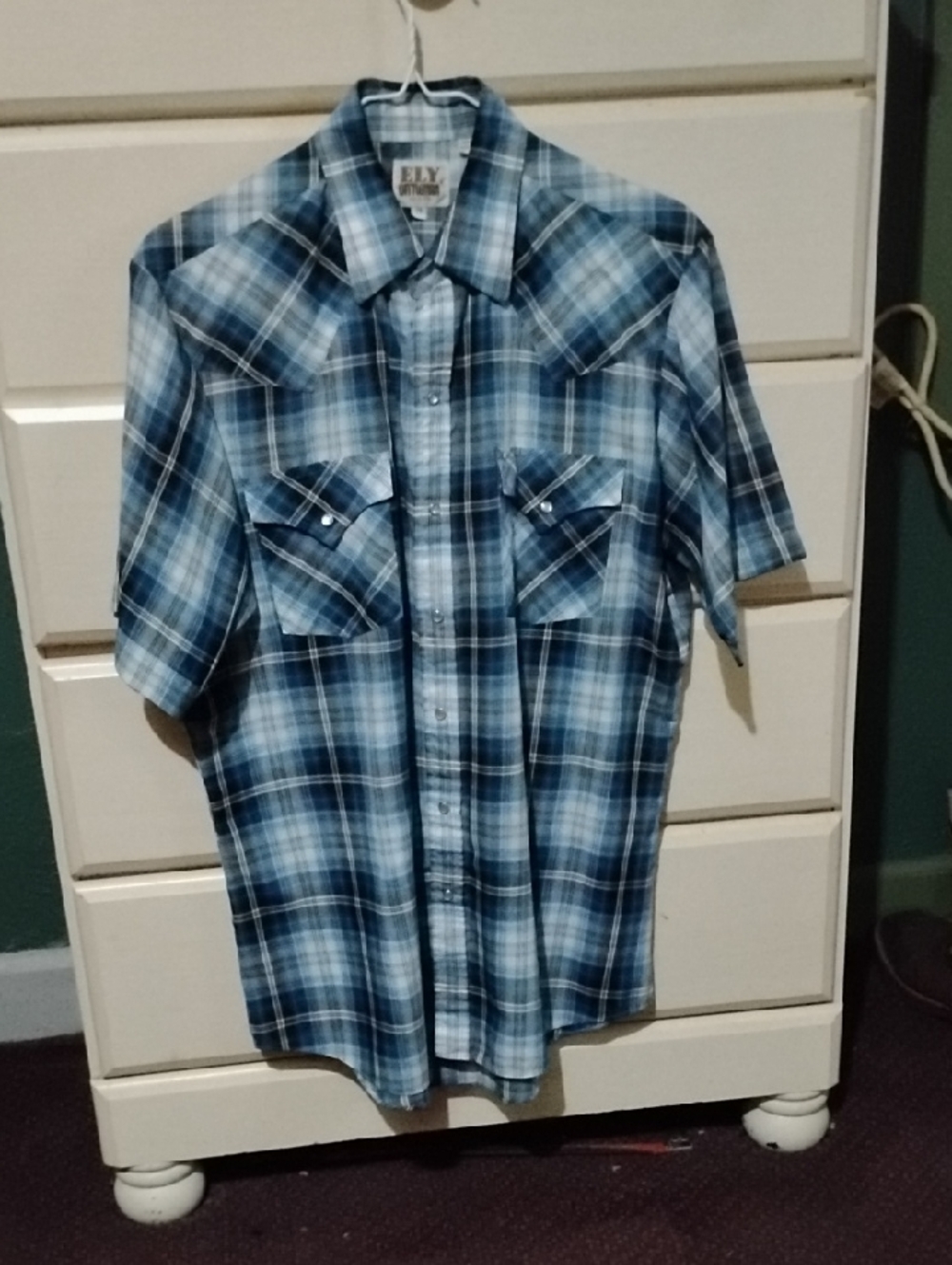 ELY Cattleman Blue Plaid Short-Sleeve Western Shirt